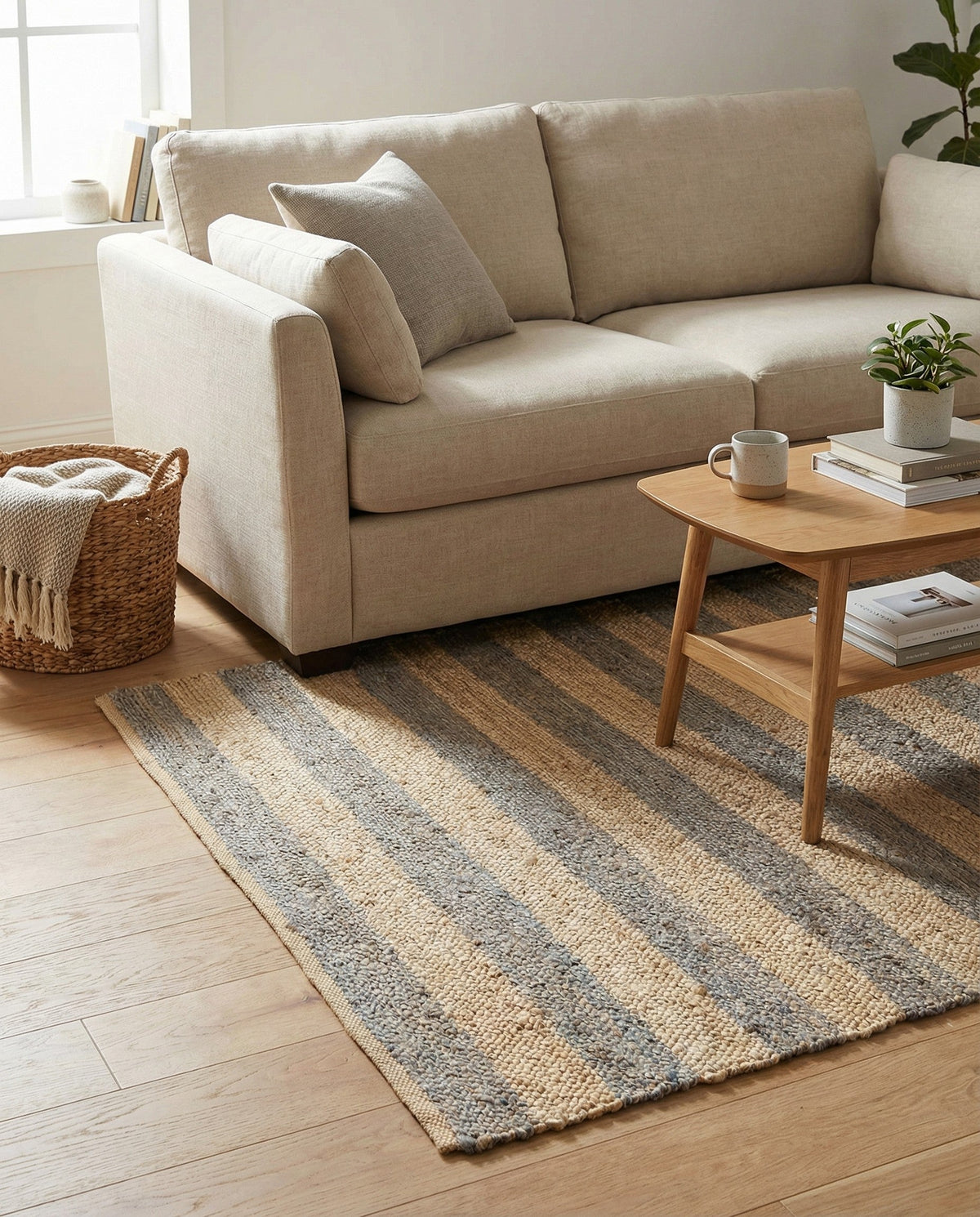 Woven Seaside Jute Collection Area Rug - Nantucket Rectangle Gray Ivory  lifestyle 44