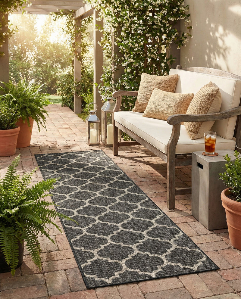 Savannah Pergola Collection Area Rug - Arbor (Black) Runner Black  lifestyle 58
