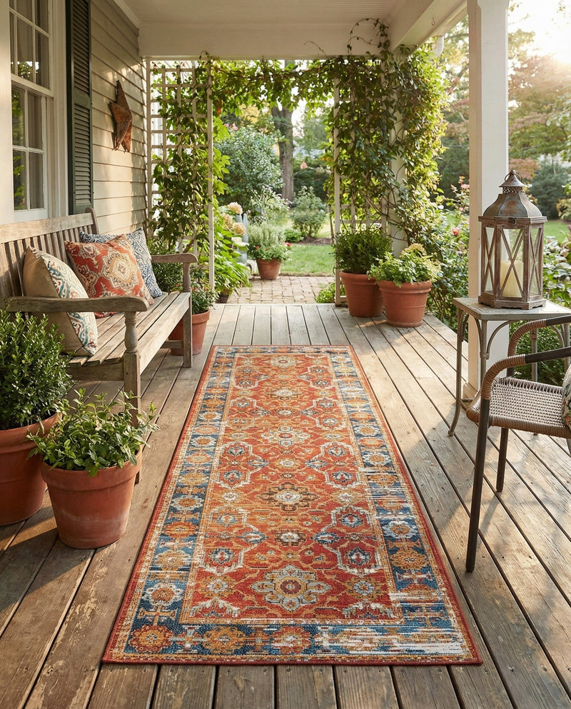 Patio Heritage Collection Area Rug -  Eden Runner Antique Red  lifestyle 63