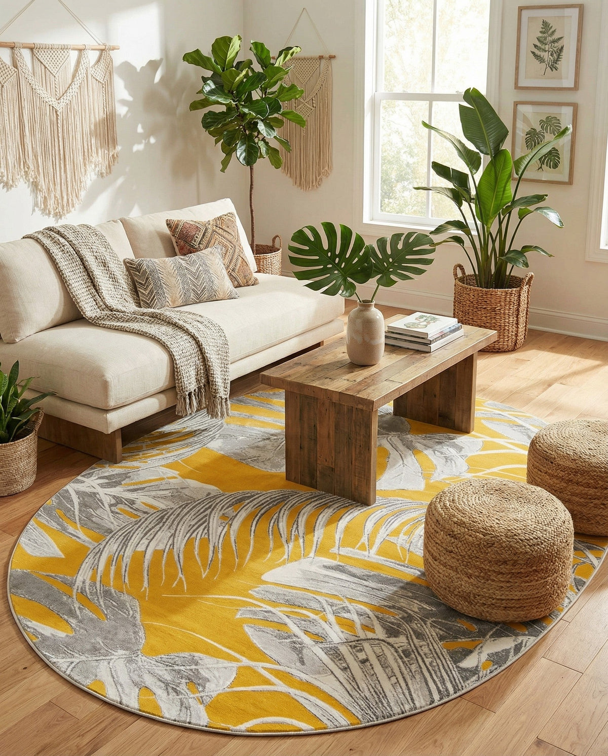 Meadow Breeze Collection Area Rug -  Clover Oval Yellow  lifestyle 100