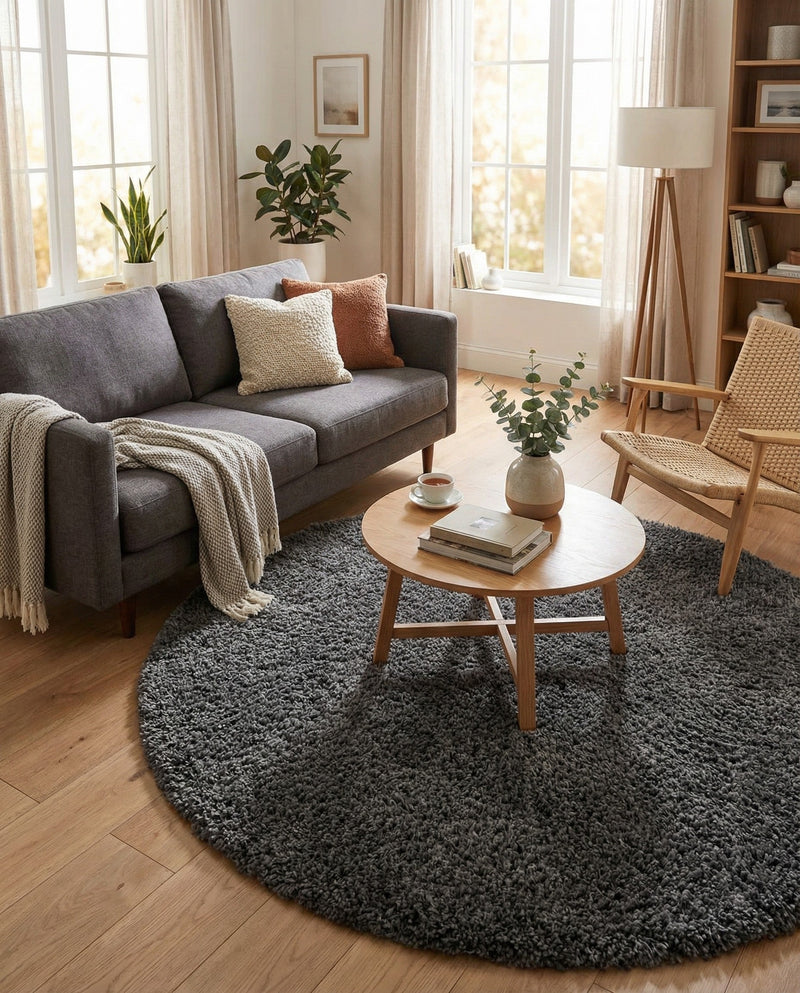 Plush Oasis Collection Area Rug - Serenity (Graphite Gray) Round Graphite Gray  lifestyle 46