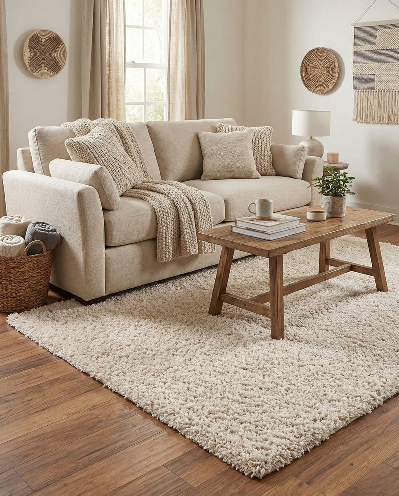 Cozy Comfort Shag Collection Area Rug - Haven (Oatmeal Beige) Rectangle Oatmeal Beige  lifestyle 5