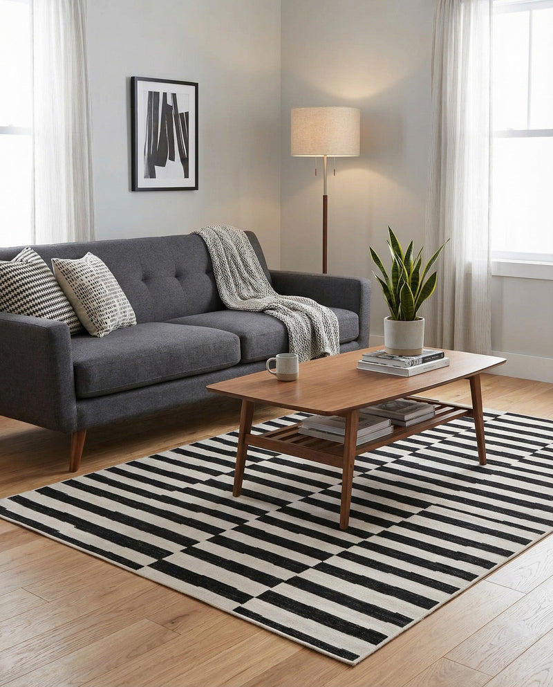 Soho Elegance Collection Area Rug -  Hudson (Black) Rectangle Black  lifestyle 11