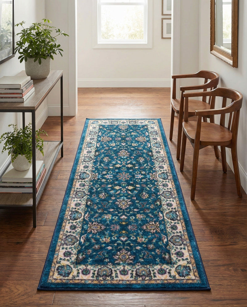 Casablanca Tapestry Collection Area Rug -  Marrakech (Egyptian Blue) Runner Egyptian Blue  lifestyle 28