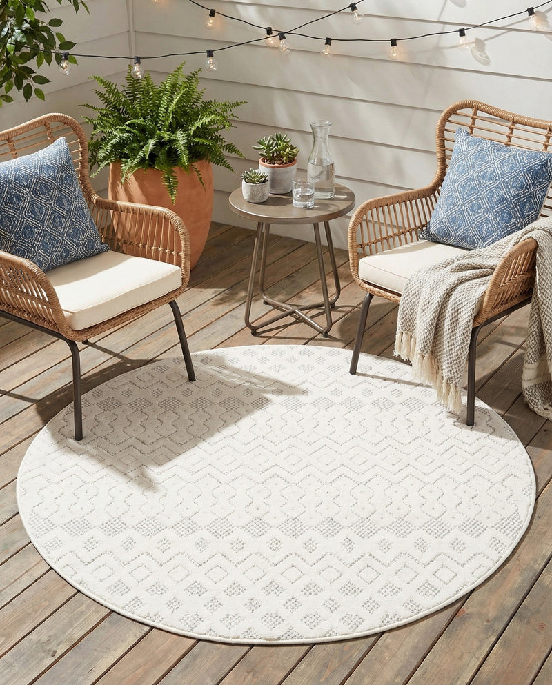 Garden Lattice Charm Collection Area Rug -  Pergola (Ivory) Round Ivory  lifestyle 50