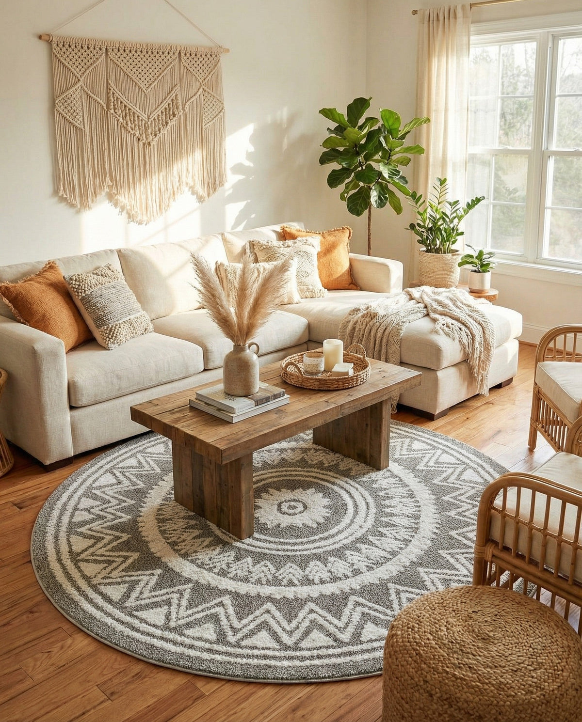 Sahara Chic Collection Area Rug -  Tangier Round Gray  lifestyle 188