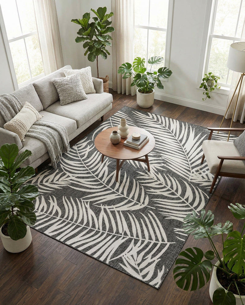 Seaside Blooms Collection Area Rug - Verdure (Charcoal) Rectangle Charcoal  lifestyle 9