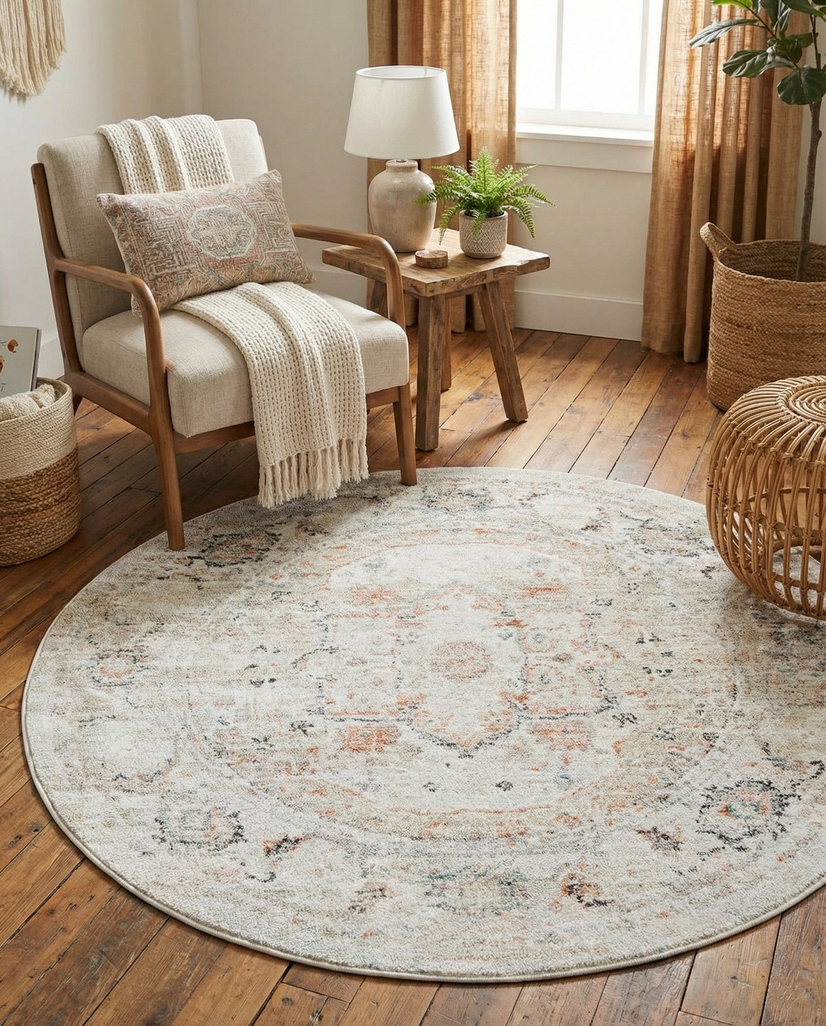 Parisian Elegance Collection Area Rug - Versailles (Ivory) Round Ivory  lifestyle 88
