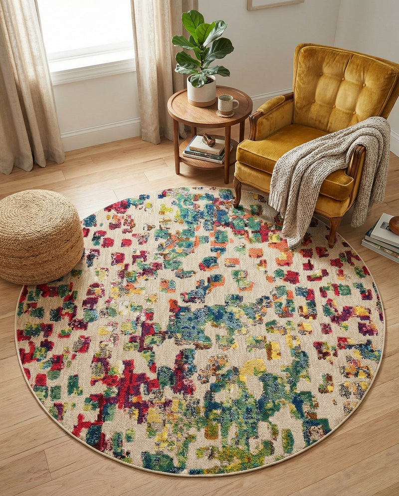 Outdoor Marrakesh Collection Area Rug -  Oujda Round Multi  lifestyle 61