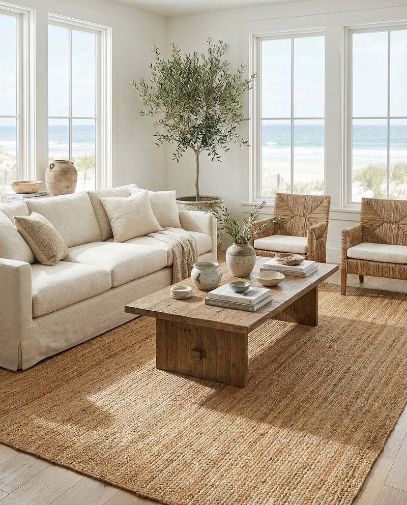 Woven Seaside Elegance Collection Area Rug - Coastline Rectangle Natural  lifestyle 3