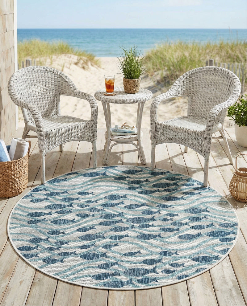 Seaside Haven Rugs Collection Area Rug -  Harbor Round Blue  lifestyle 35