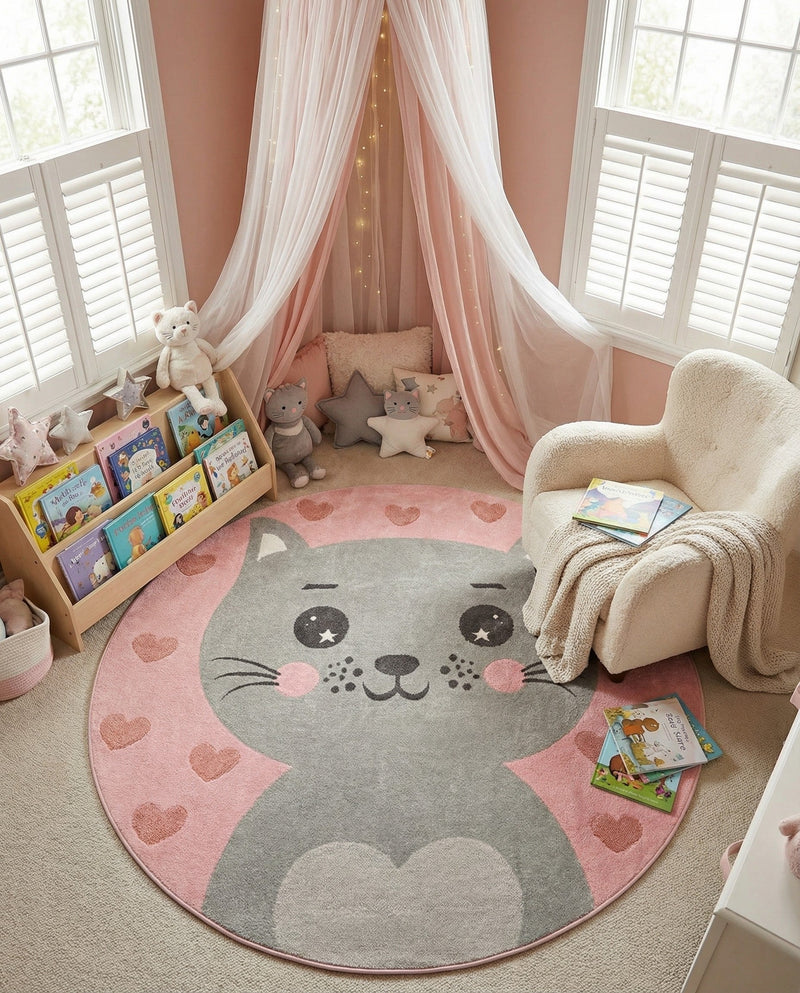Wonder Tykes Collection Area Rug - Frolic Round Pink  lifestyle 8
