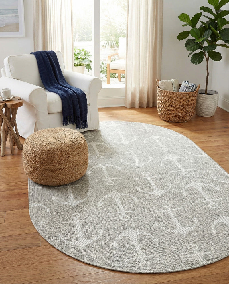 Seaside Haven Rugs Collection Area Rug - Sapphire (Gray) Oval Gray  lifestyle 68