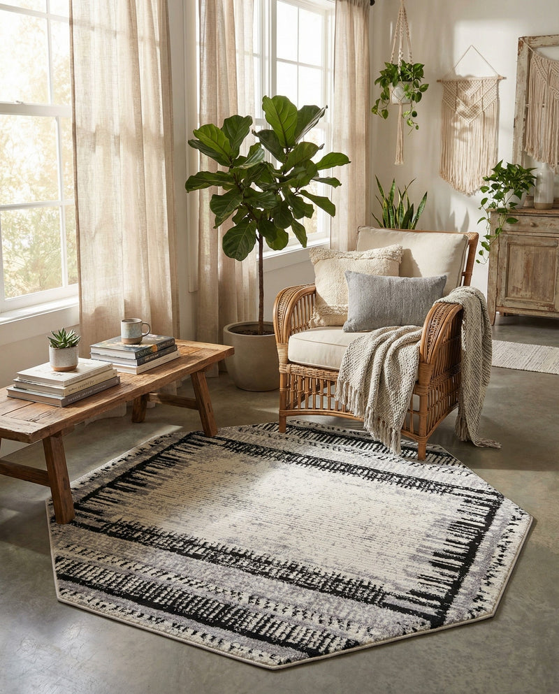 Marrakech Mosaic Collection Area Rug -  Sahara Octagon Black and White  lifestyle 69