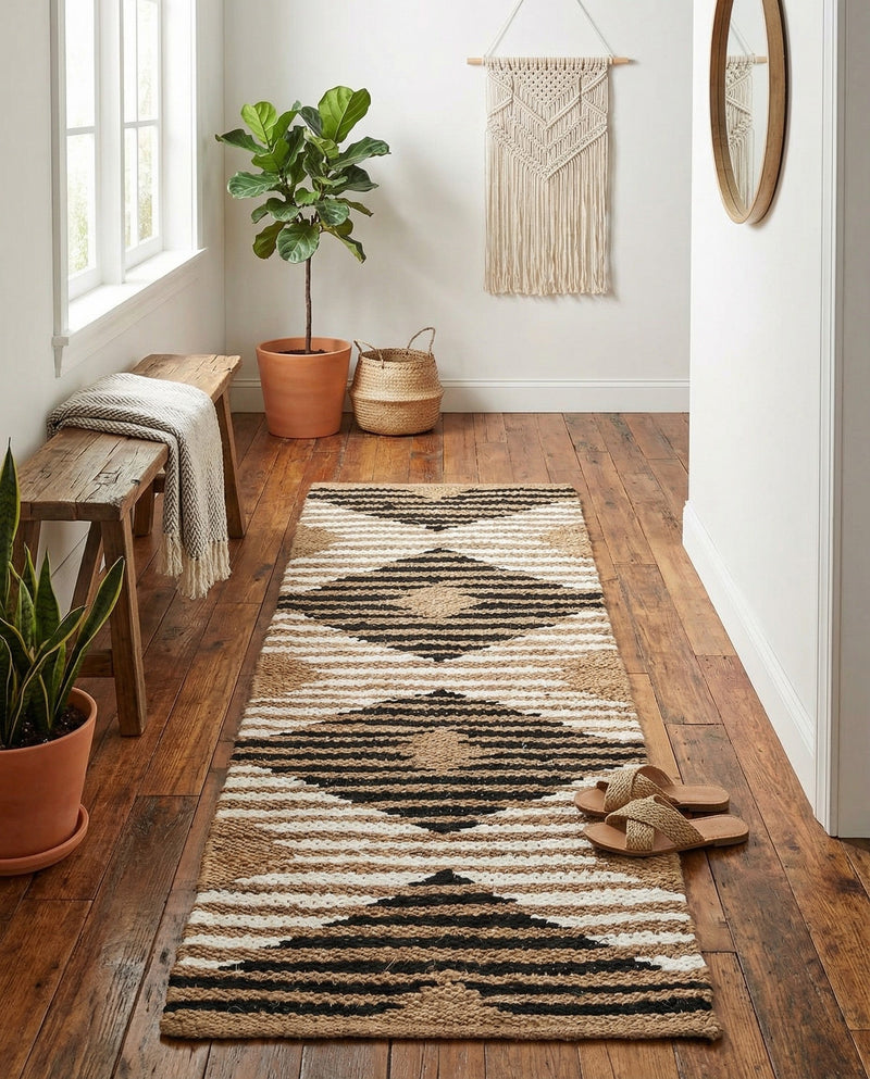Osian Looms Collection Area Rug - Varanasi Runner Natural Black  lifestyle 39