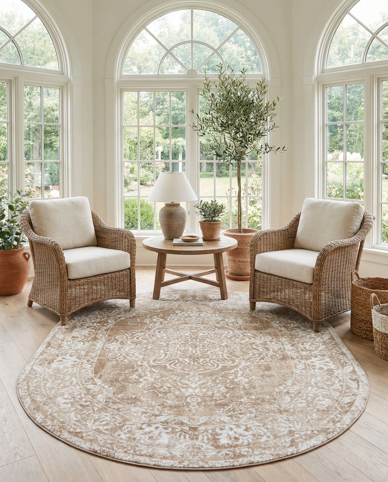 Cambridge Classics Collection Area Rug -  Magdalene (Beige) Oval Beige  lifestyle 49