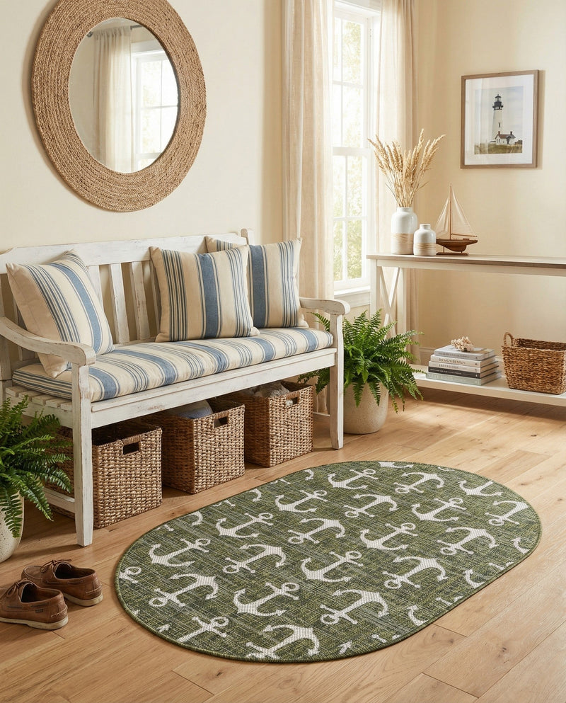 Seaside Haven Rugs Collection Area Rug - Sapphire (Green) Oval Green  lifestyle 41