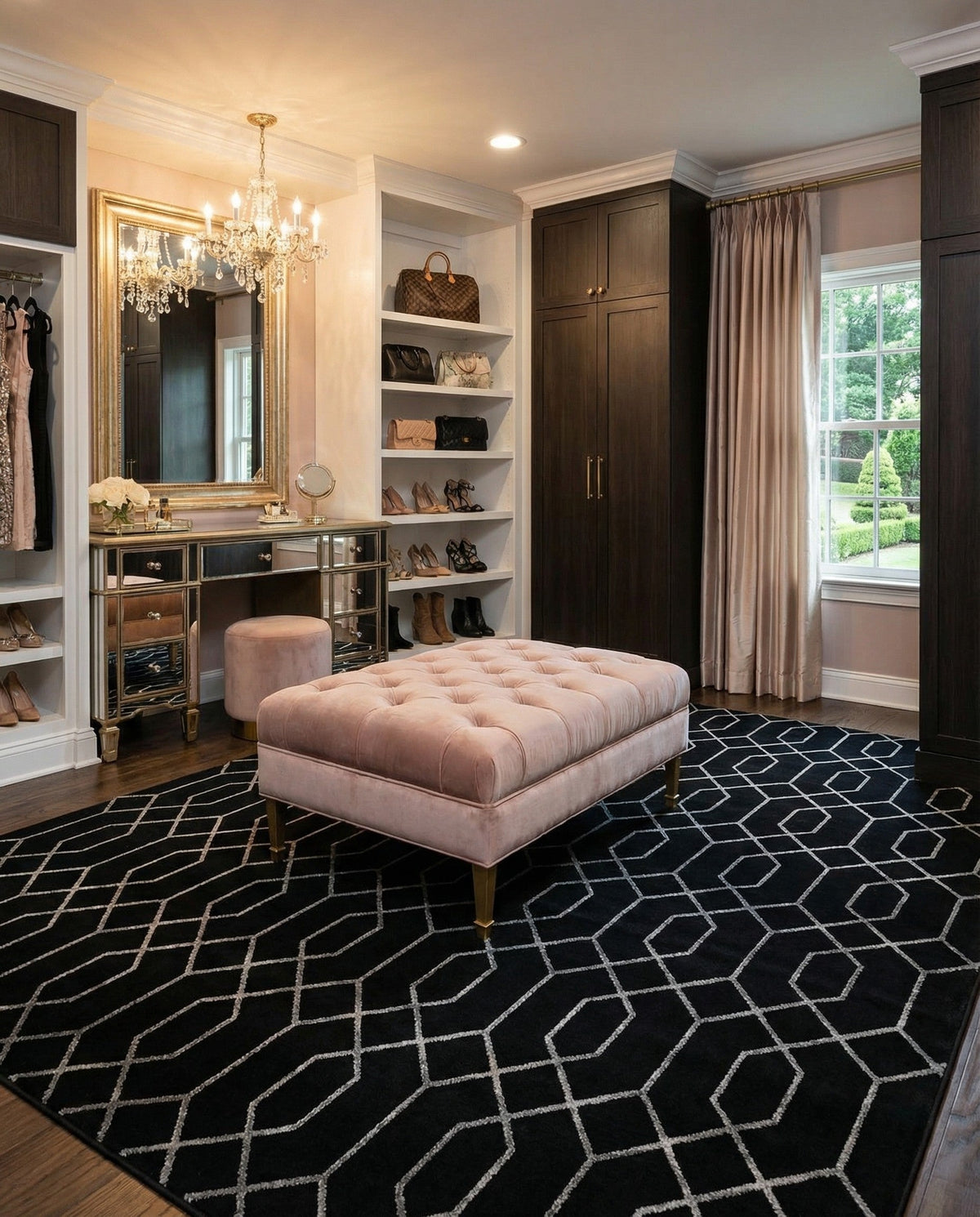 Hollywood Luxe Collection Area Rug - Sunset Rectangle Black and Silver  lifestyle 81