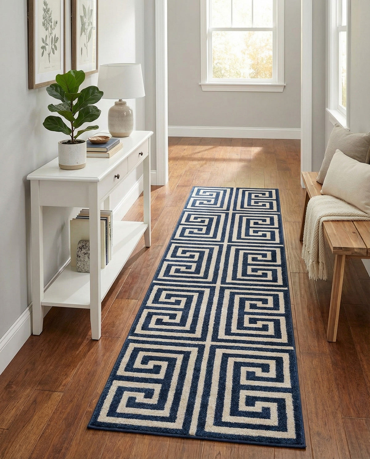 Aegean Labyrinth Collection Area Rug -  Mykonos Runner Navy Blue  lifestyle 113