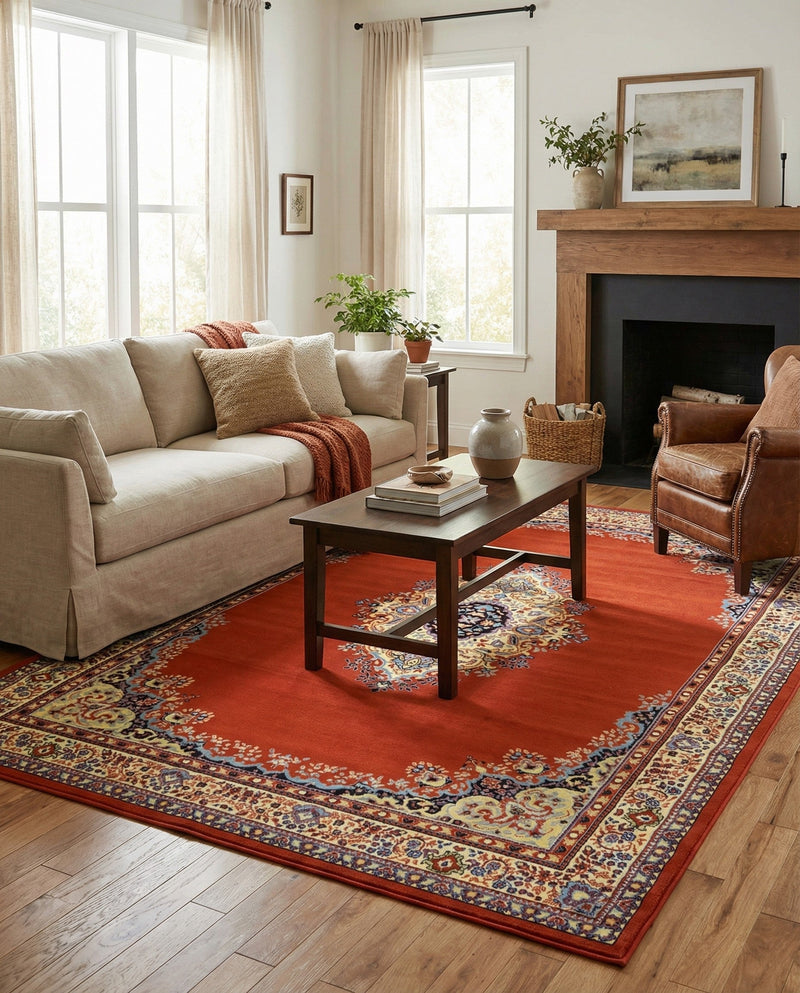 Tabriz Tapestry Collection Area Rug - Azerbaijan (Terracotta) Rectangle Terracotta  lifestyle 6