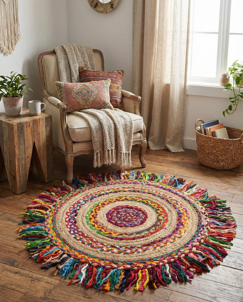 Osian Looms Collection Area Rug - Kathmandu Round Multi  lifestyle 14