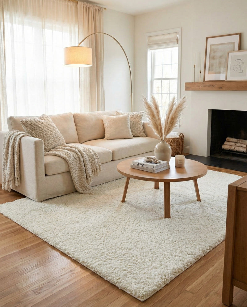 Cozy Comfort Shag Collection Area Rug - Haven (White) Rectangle White  lifestyle 8