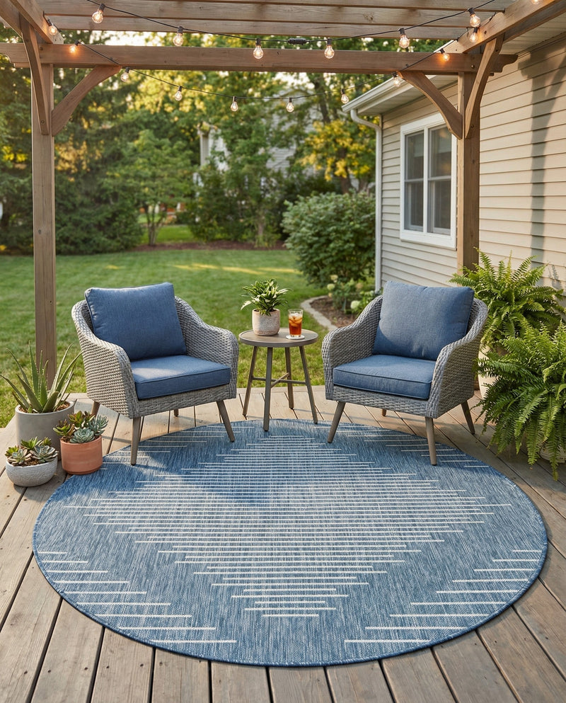 Urban Terrace Collection Area Rug -  Chelsea (Blue) Round Blue  lifestyle 62