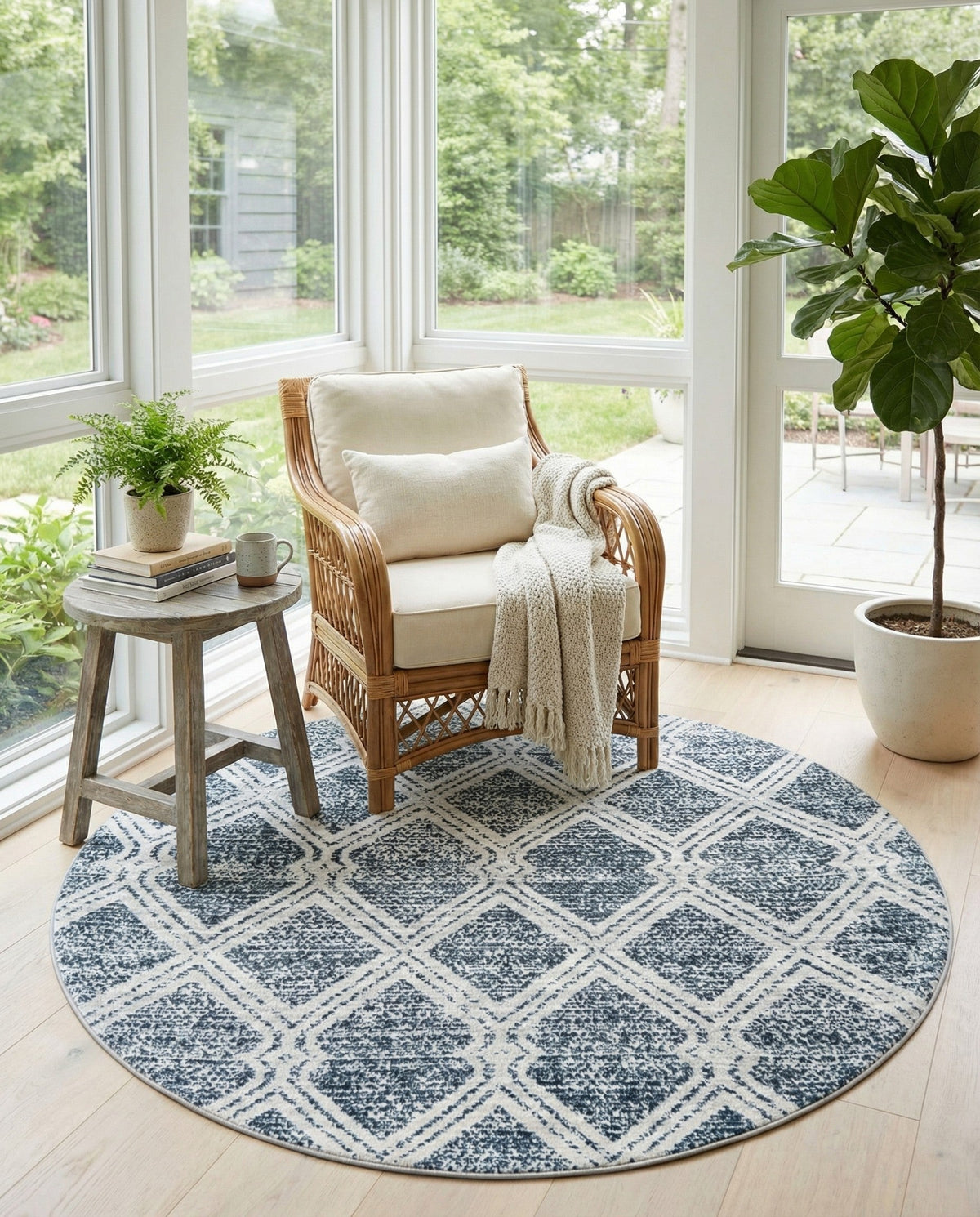 Aegean Elegance Washables Collection Area Rug -  Tinos Round Ivory  lifestyle 189