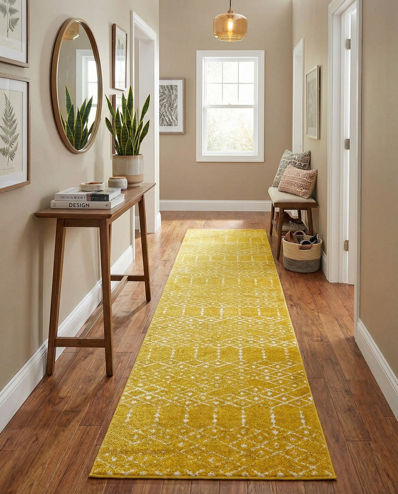 Marrakesh Lattice Collection Area Rug - Casablanca (Yellow) Runner Yellow  lifestyle 64