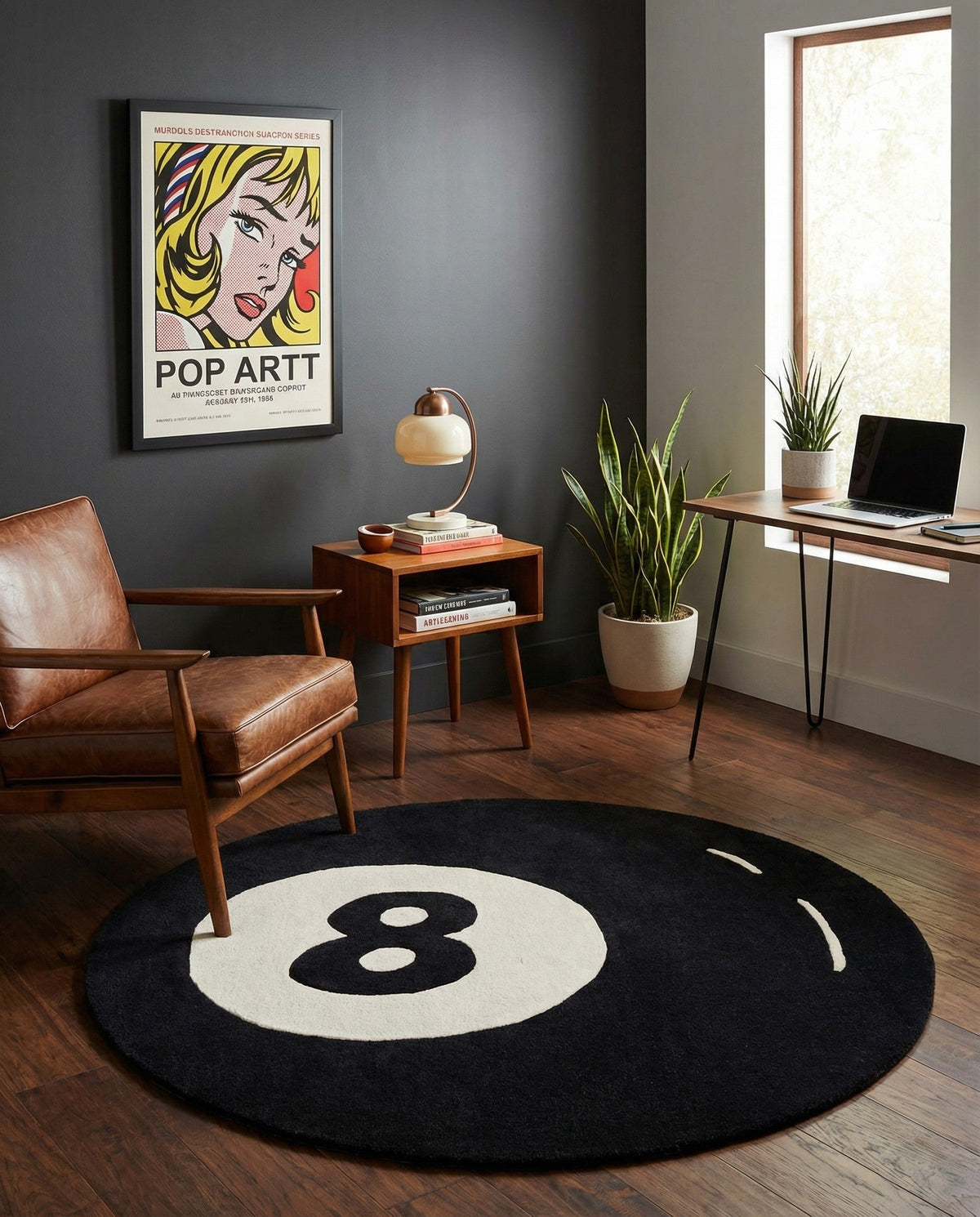 Shepherd's Glen Wool Collection Area Rug - Peninsula Round Black and White  lifestyle 5