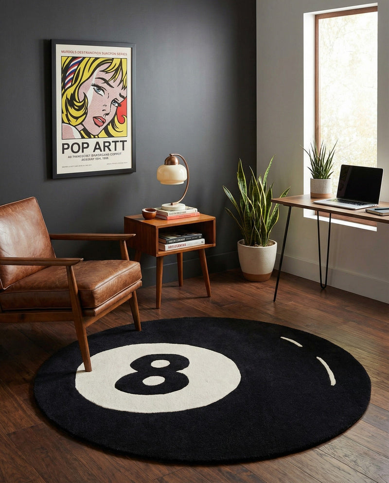 Shepherd's Glen Wool Collection Area Rug - Peninsula Round Black and White  lifestyle 5