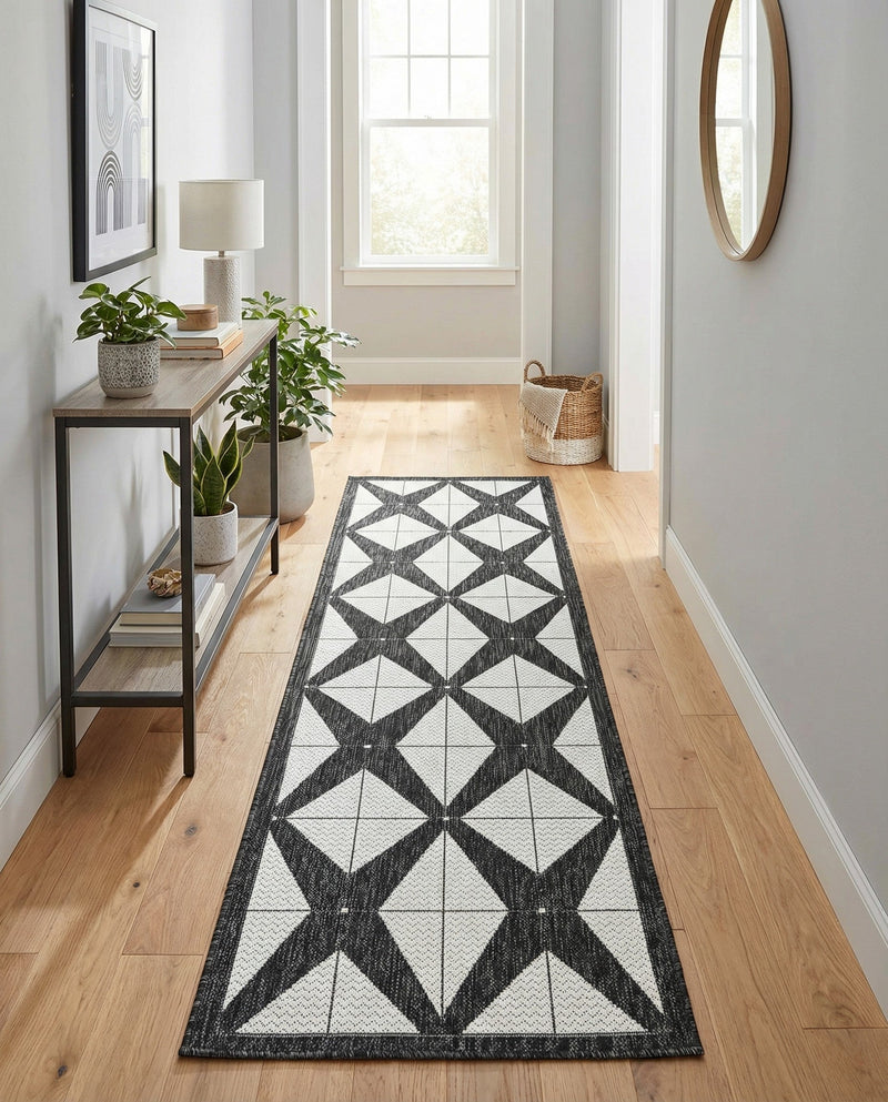 Urban Terrace Collection Area Rug -  Hudson Runner Black and White  lifestyle 64