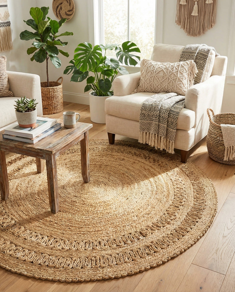 Woven Seaside Jute Collection Area Rug - Seaside Round Natural  lifestyle 13