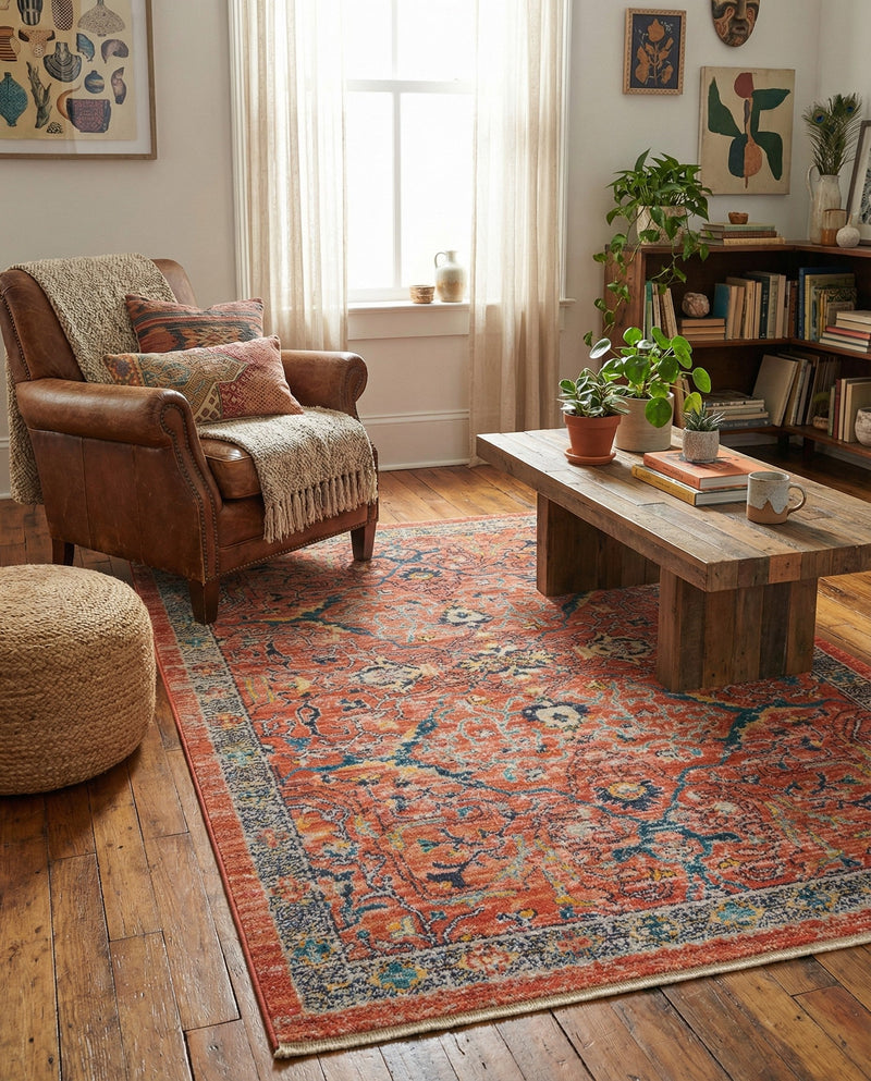 Seville Stripes Collection Area Rug -  Malaga (Brick Red) Rectangle Brick Red  lifestyle 17