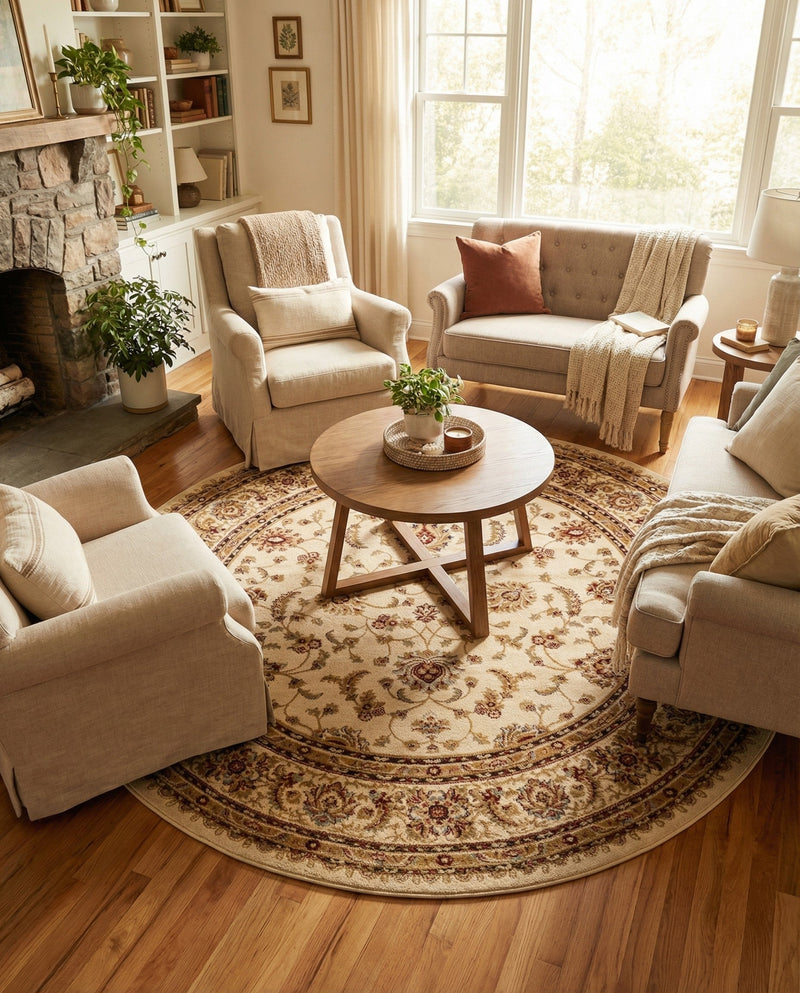 Jaipur Elegance Collection Area Rug -  Nahargarh (Cream) Round Cream  lifestyle 75