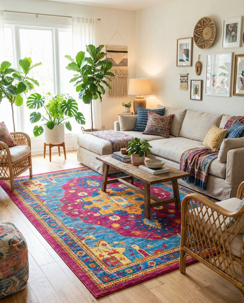 Caribbean Cove Collection Area Rug -  Canouan Rectangle Pink Blue  lifestyle 5