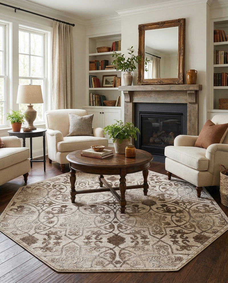 Andes Summit Collection Area Rug -  Merida Octagon Dark Beige  lifestyle 46