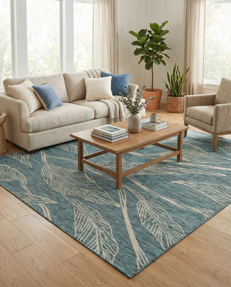 Seaside Blooms Collection Area Rug -  Evergreen (Teal) Rectangle Teal  lifestyle 10