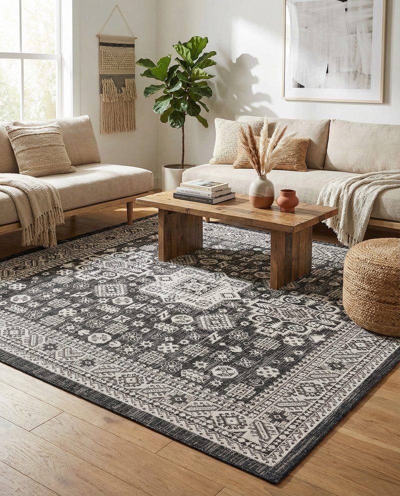 Tribal Terrace Treasures Collection Area Rug -  Incan Isle (Charcoal Gray) Square Charcoal Gray  lifestyle 32