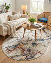 Jewel Oasis Collection Area Rug -  Opaline Oval White Navy  lifestyle 59