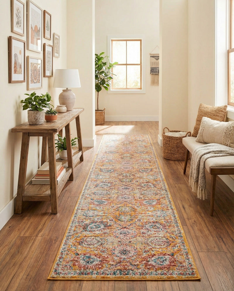 Seville Stripes Collection Area Rug -  Cordoba (Yellow) Runner Yellow  lifestyle 69