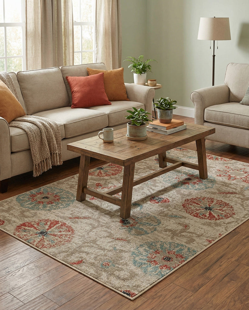 Seaside Blooms Collection Area Rug - Seychelles Rectangle Beige  lifestyle 25
