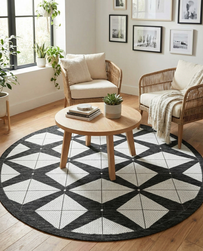 Urban Terrace Collection Area Rug -  Hudson Round Black and White  lifestyle 26