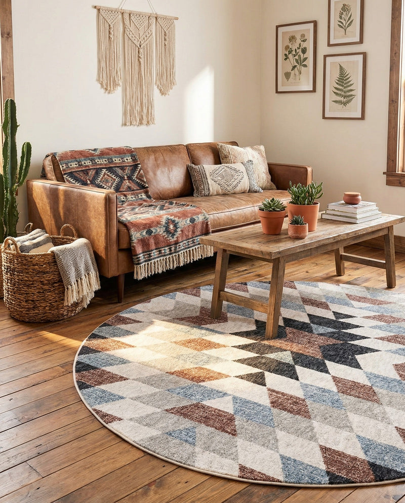 Desert Modern Eco Rug Series Collection Area Rug - Sedona Round Multi  lifestyle 55