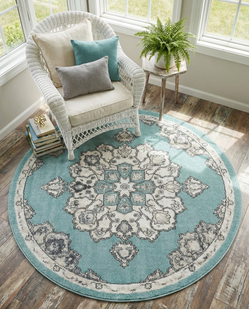 Beverly Grove Collection Area Rug - Melrose (Aqua) Round Aqua  lifestyle 50
