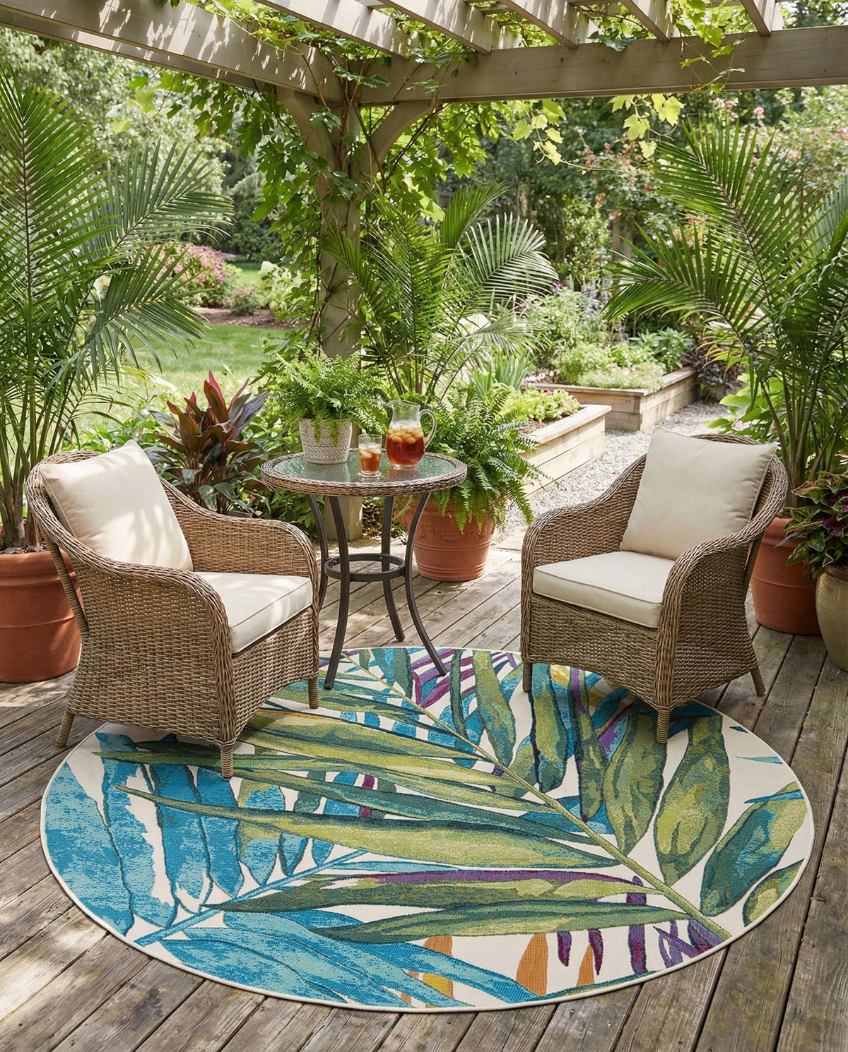 Seaside Blooms Collection Area Rug -  Arcadia Round Multi  lifestyle 103