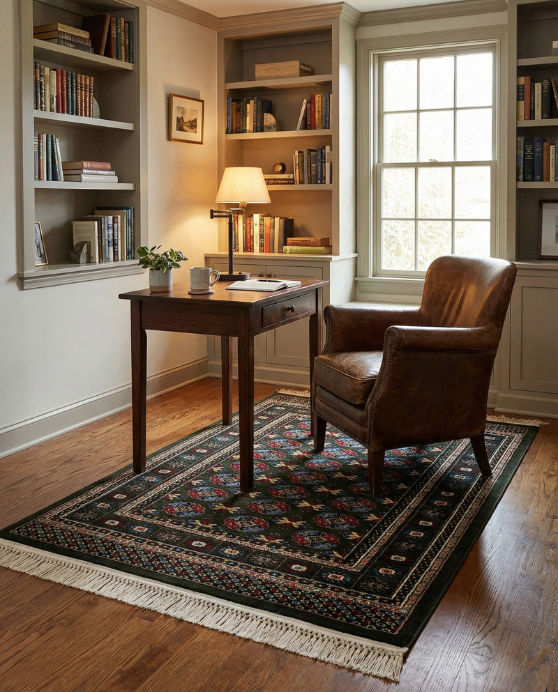 Samarkand Elegance Collection Area Rug -  Margilan (Dark Green) Rectangle Dark Green  lifestyle 11