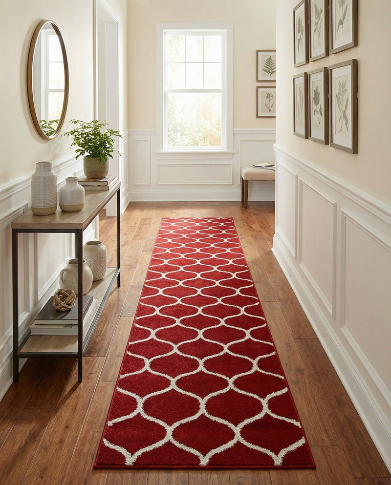 Trellis Mosaic Collection Area Rug -  Pergolatown (Red) Runner Red  lifestyle 25