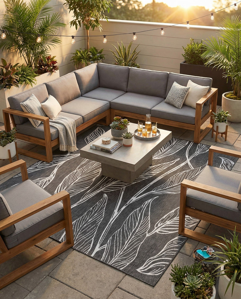 Seaside Blooms Collection Area Rug -  Evergreen (Ivory Charcoal) Square Ivory Charcoal  lifestyle 34