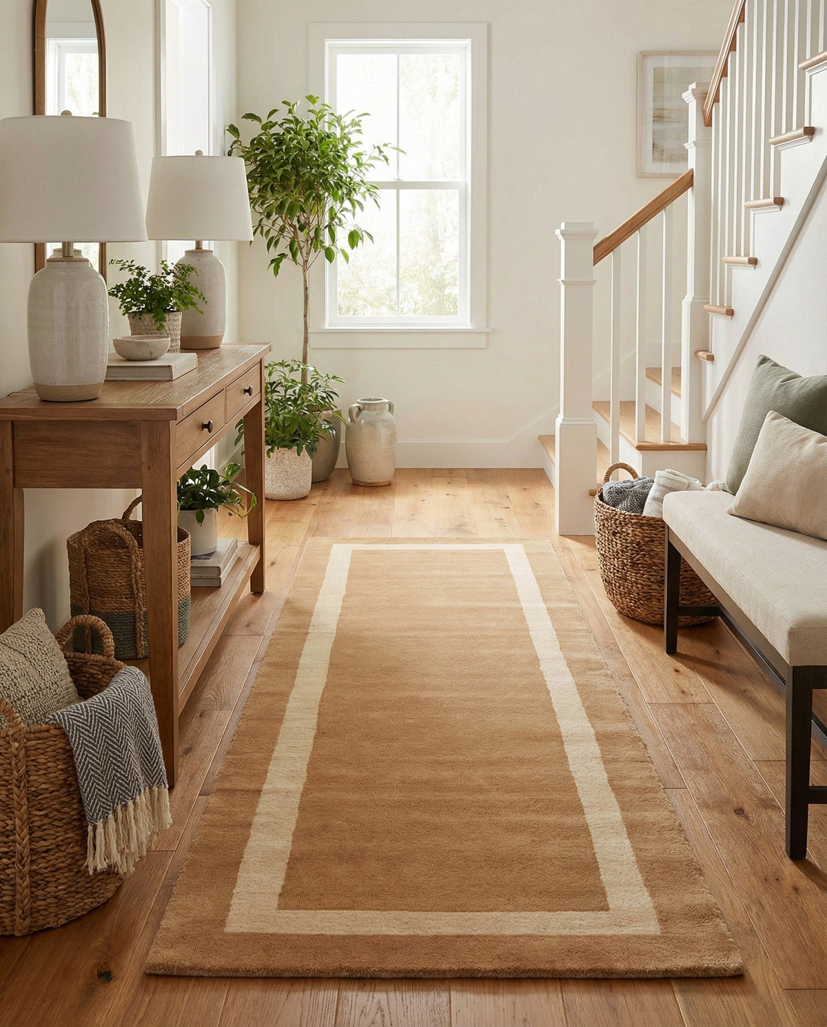 Savannah Borders Wool Collection Area Rug - Chatham Runner Latte Brown  lifestyle 144